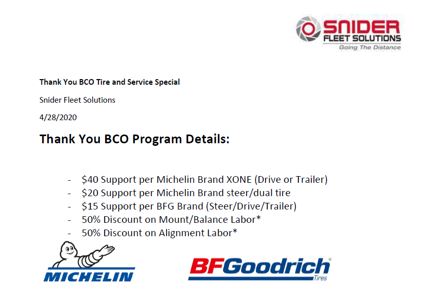 Special Offer From Snider Fleet Solutions LCAPP Landstar Contractors